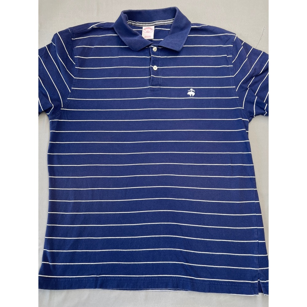 Brooks Brothers 346 Mens Navy Blue White Striped Cotton Polo Shirt Large L
